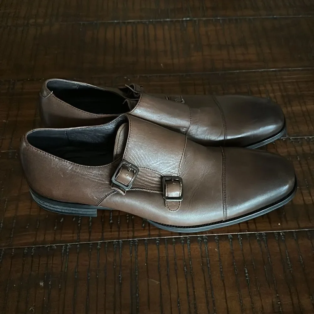 Men’s Express brown leather monk strap dress shoes sz 10 nwt